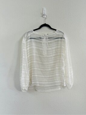 ELAINE KIM sheer cream, long sleeve, zip front top size medium